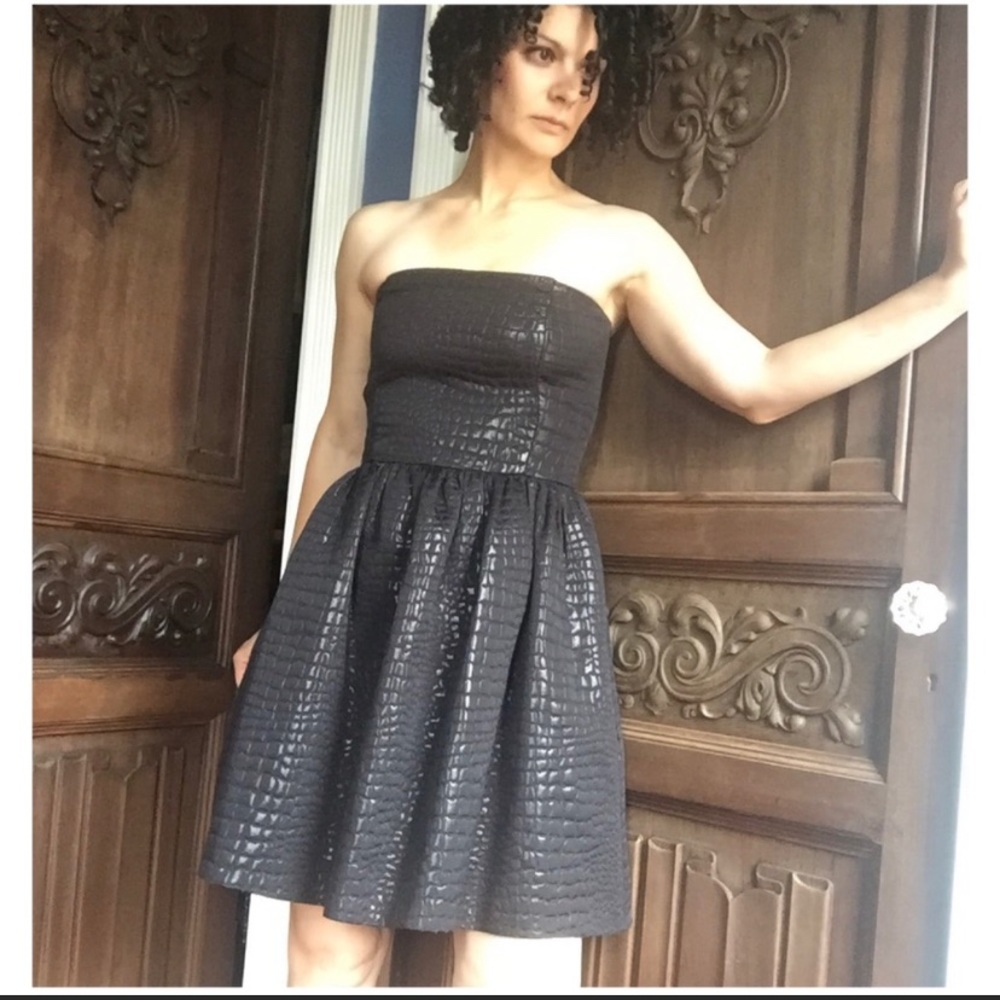 Aqua Jacquard-style strapless dress